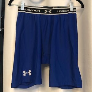 2 Blue Under Armour Long Leg Compression Shorts
